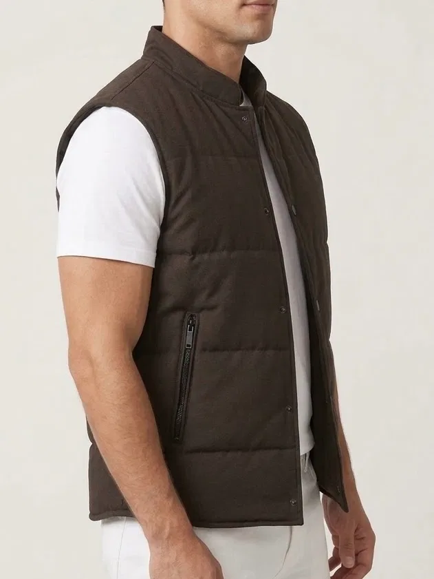 Kahve Kapitone Çıtçıtlı Yelek