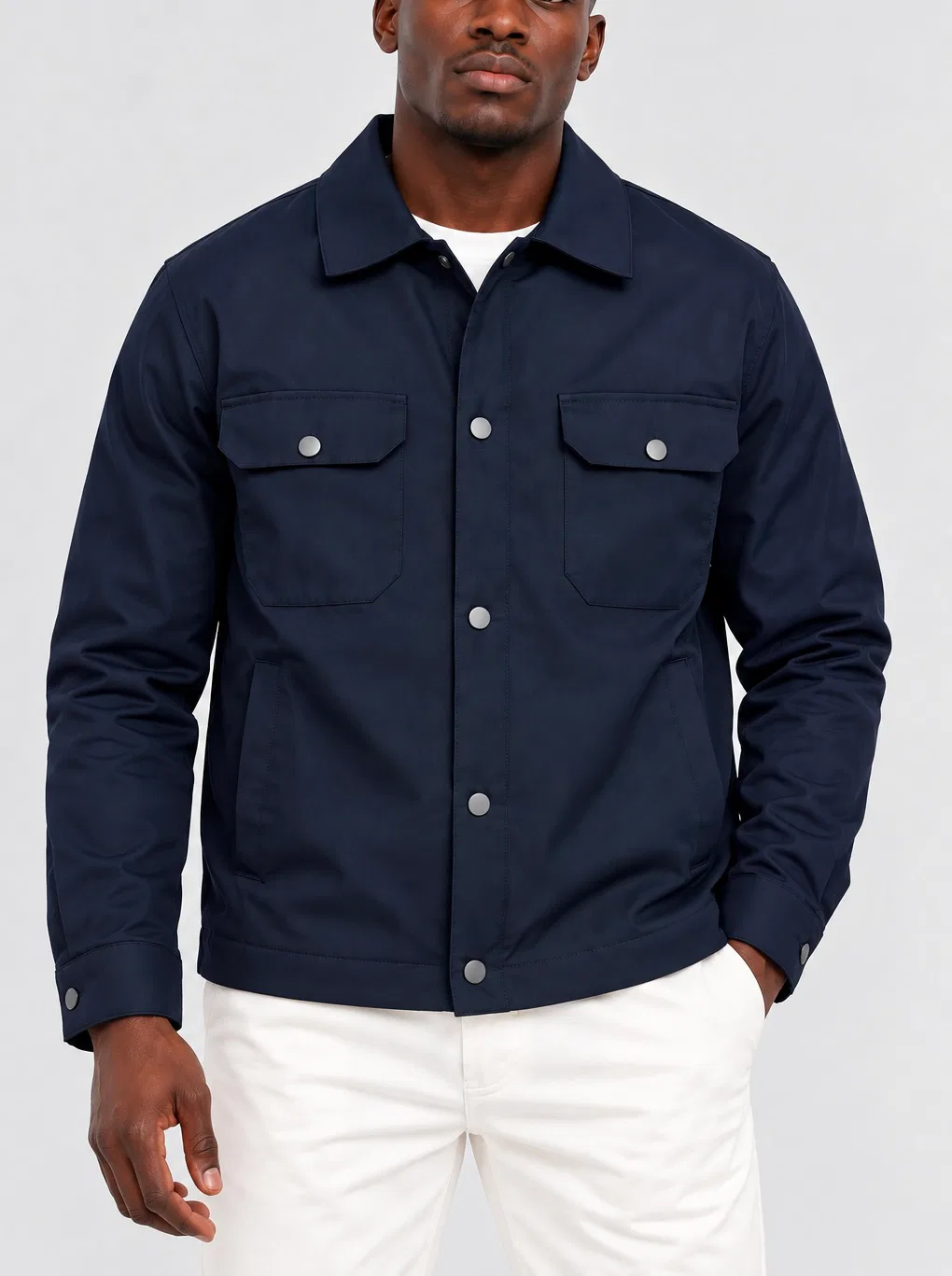 Polo Yaka Lacivert Çıtçıtlı Mont