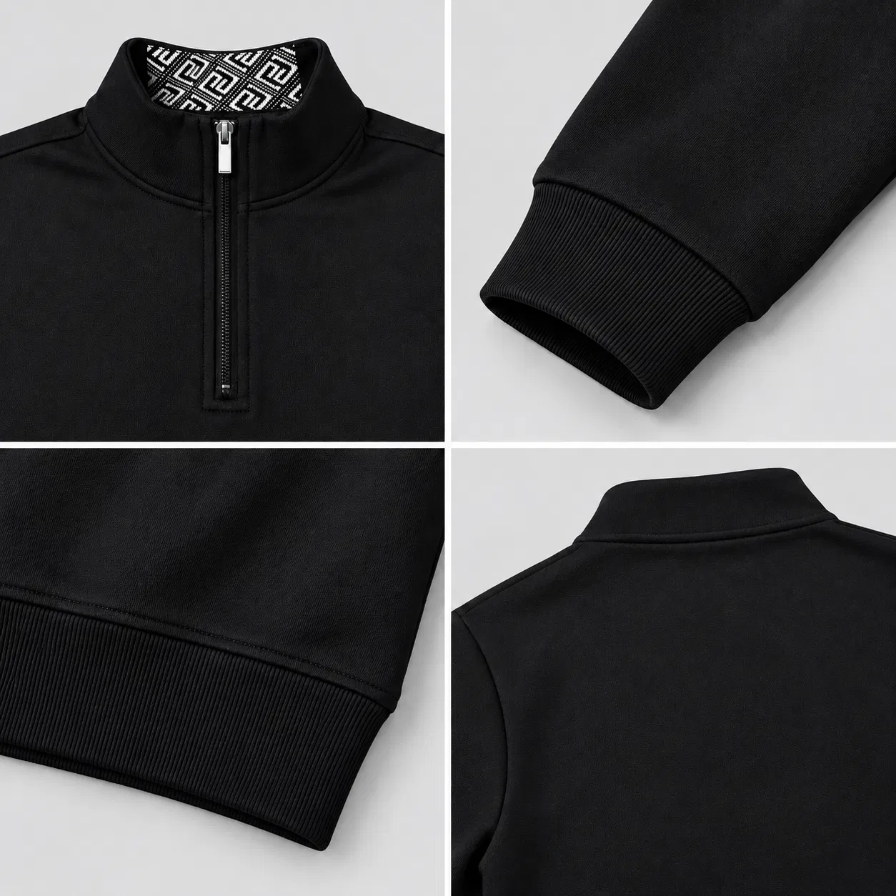 Siyah Yarım Fermuarlı Dik Yaka Sweatshirt