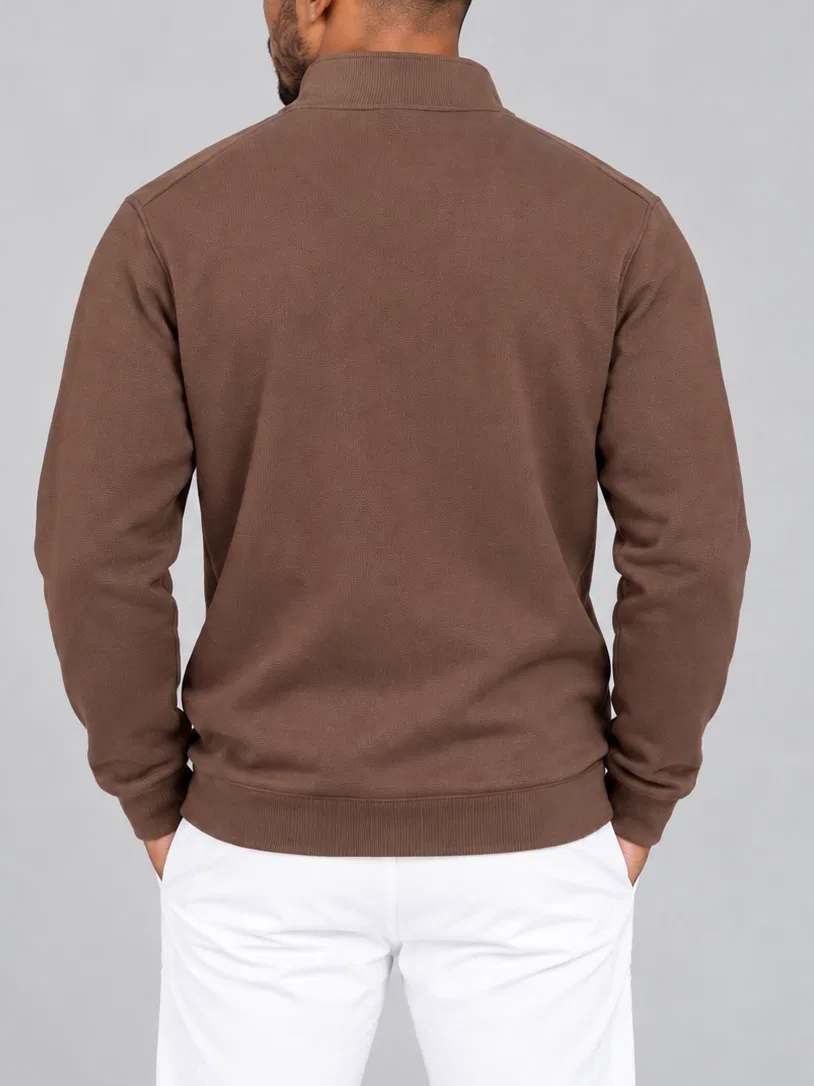 Kahve Yarım Fermuarlı Dik Yaka Sweatshirt
