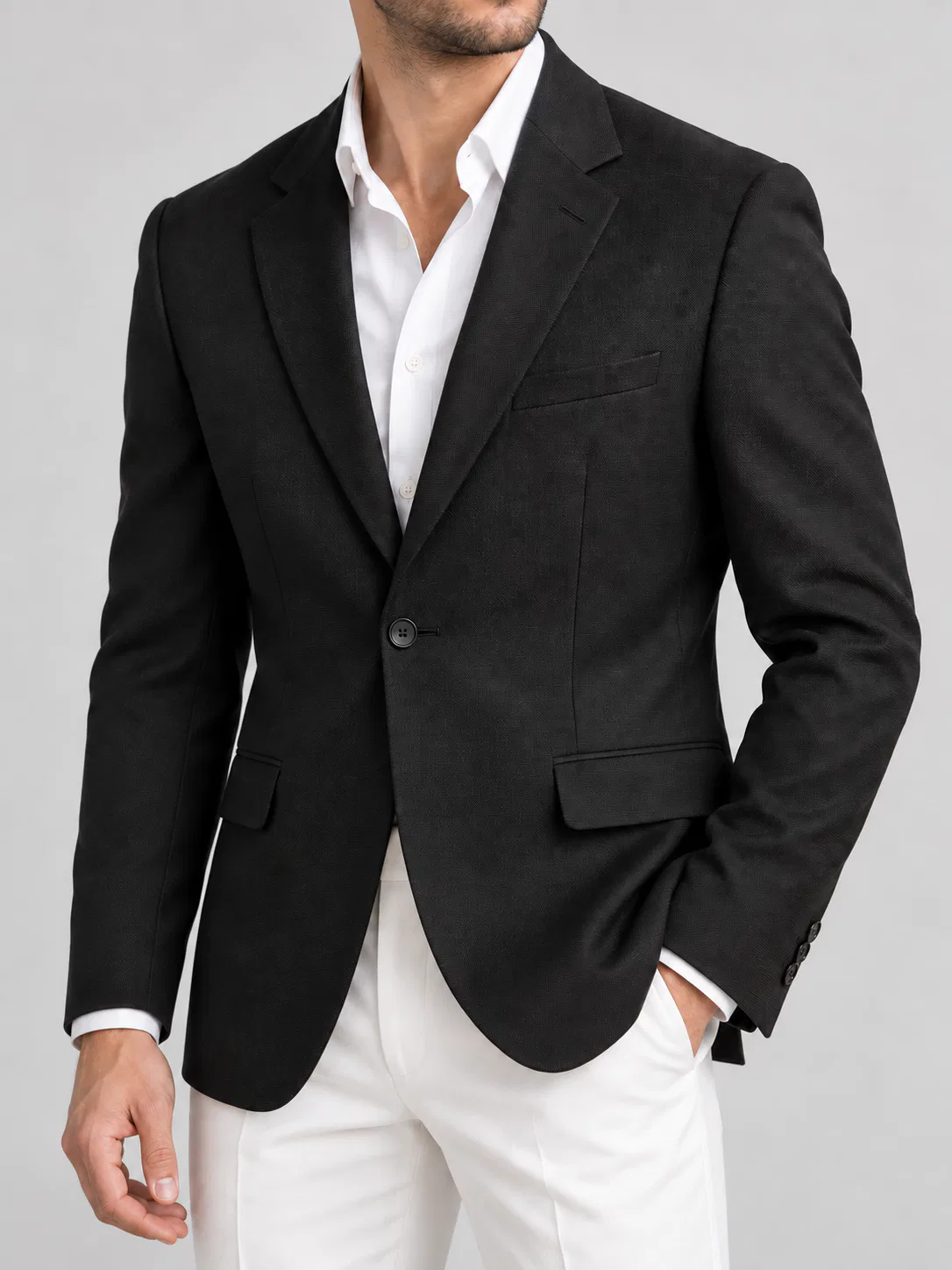 Siyah Kuşgözü Kumaş Slim Fit Blazer Ceket