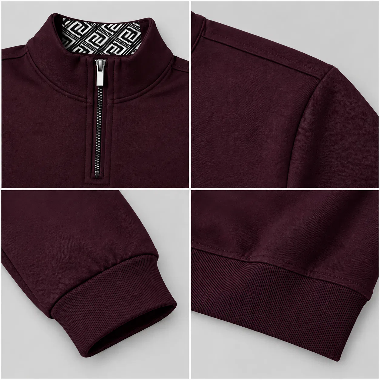 Bordo Yarım Fermuarlı Dik Yaka Sweatshirt