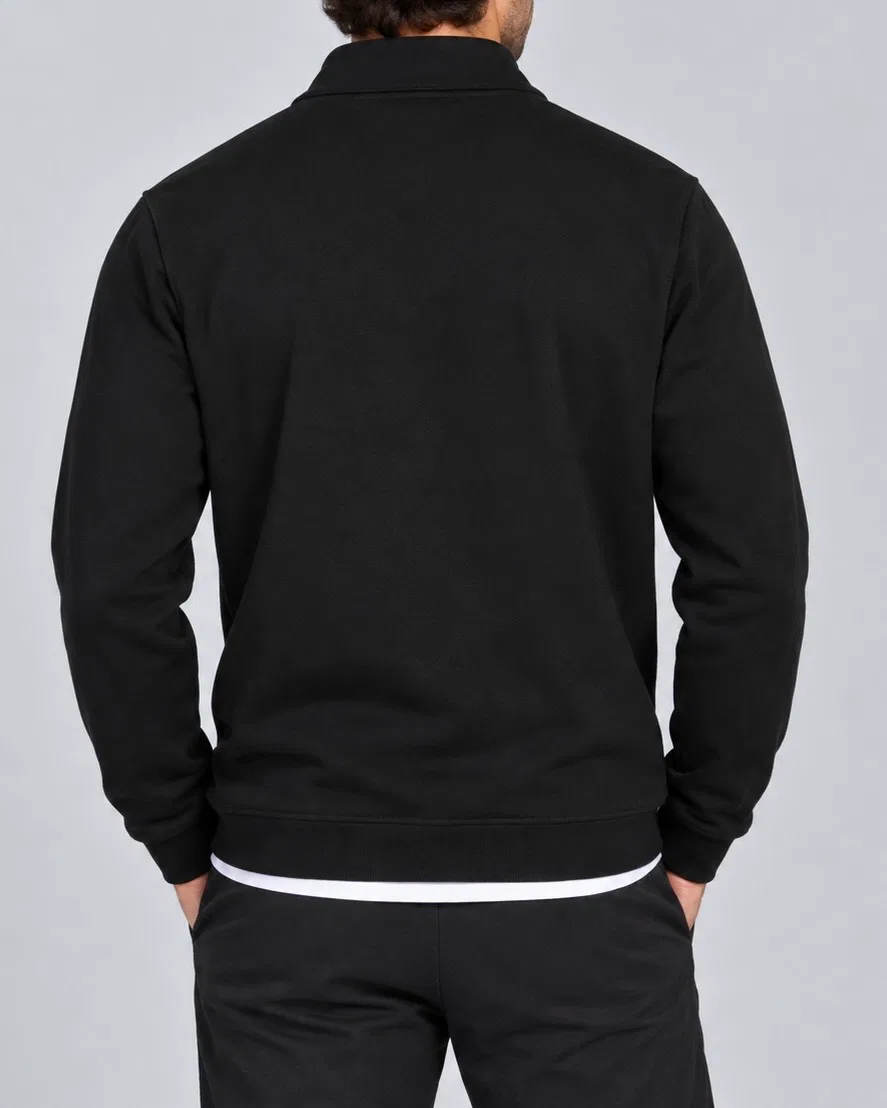 Siyah Yarım Fermuarlı Dik Yaka Sweatshirt