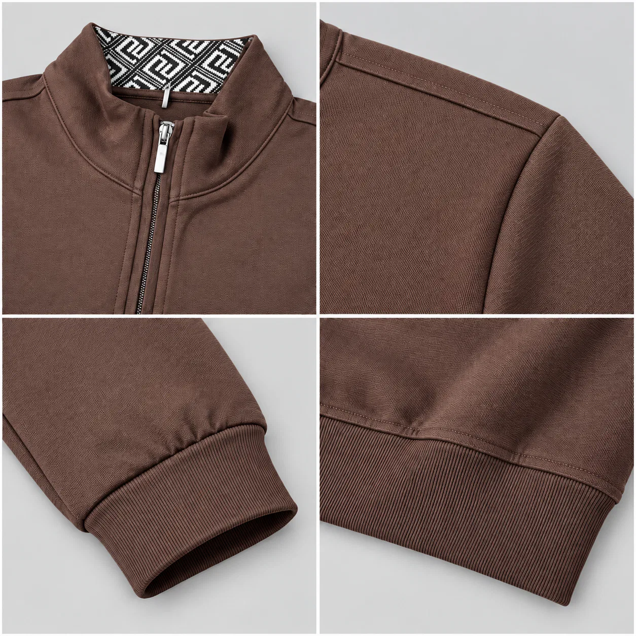 Kahve Yarım Fermuarlı Dik Yaka Sweatshirt