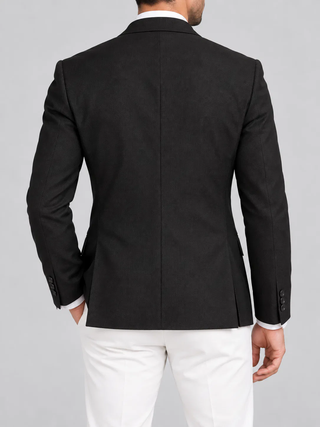 Siyah Kuşgözü Kumaş Slim Fit Blazer Ceket